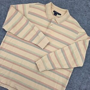 Daniel Cremieux Collection Mens XL Long Sleeve Polo Shirt Tan Striped Cotton